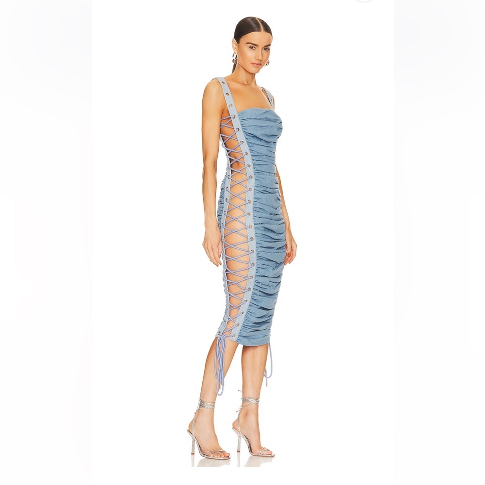 Bronx and Banco Blue Lace-Up Midi Dress